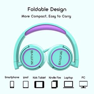 IMYB Kids Headphones, V1 Wired Stereo Foldable Tangle-Free 3.5mm Adjustable On-Ear Headphones for Kids for School/Toddlers/Childrens/Teens/Boys/Girls/Ipad/Tablet/Kindle/Phones/Travel/Plane (Green)