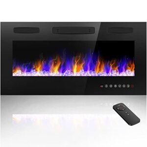 andaxin recessed and wall mounted 36" electric fireplace, wall fireplace electric with remote control and timer, adjustable flame color and speed, touch screen, 750-1500w, black