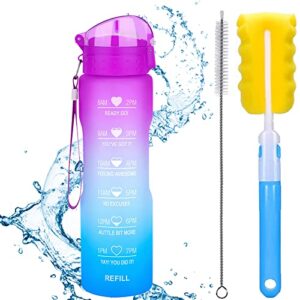 xacioa 32oz/18oz water bottle with straw & motivational time marker, leakproof bpa free,ensure you drink enough water throughout the day for fitness and outdoor sport-straw brush & cup brush