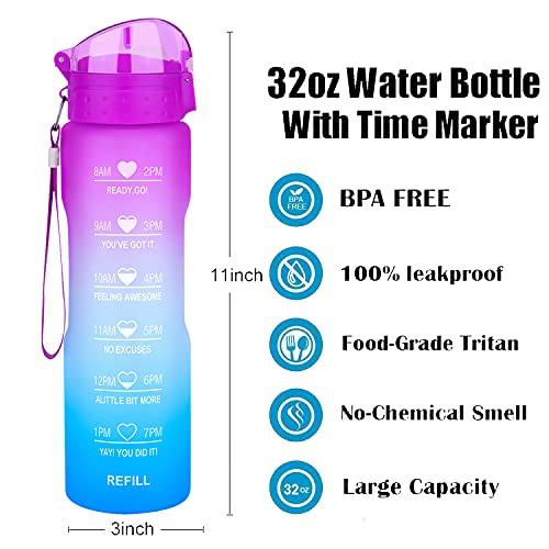 XACIOA 32oz/18oz Water Bottle with Straw & Motivational Time Marker, Leakproof BPA Free,Ensure You Drink Enough Water Throughout The Day for Fitness and Outdoor Sport-Straw Brush & Cup Brush