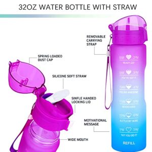XACIOA 32oz/18oz Water Bottle with Straw & Motivational Time Marker, Leakproof BPA Free,Ensure You Drink Enough Water Throughout The Day for Fitness and Outdoor Sport-Straw Brush & Cup Brush