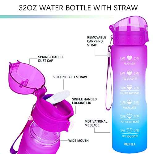 XACIOA 32oz/18oz Water Bottle with Straw & Motivational Time Marker, Leakproof BPA Free,Ensure You Drink Enough Water Throughout The Day for Fitness and Outdoor Sport-Straw Brush & Cup Brush