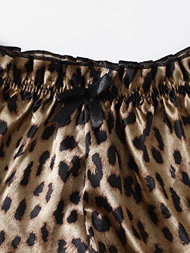 SOLY HUX Women's Sexy 2 Piece Lingerie Set Lace Cami and Silk Satin Leopard Print Pajama Set Comfy Sleepwear Khaki and Black M