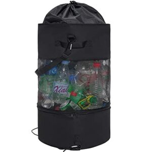 EZAKIE Boat Trash Bag Large Boat Trash Can for 80+ Cans, Boat Trash Container with Bottom Zipper Opening, Outdoor Boat Garbage Sack Storage Bag Hanging Portable Mesh Fishing Boat Accessories (Black)