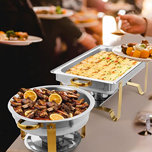 Restlrious Chafing Dish Buffet Set of 4, Stainless Steel 5 QT Round & 8 QT Rectangular Large Capacity Chafers and Buffet Warmers Set w/Food Pan Water Pan, Fuel Can for Catering Event Party Gathering