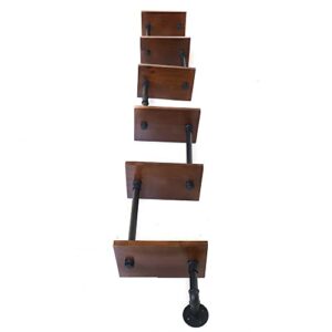 6-tiers rustic floating wood shelves industrial rustic iron pipe, industrial bookshelf modern ladder shelf, vintage metal pipes and wood shelves, rustic display bookshelf for storage collection
