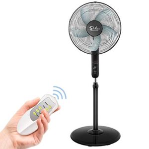 simple deluxe pedestal stand fan with remote control for indoor, bedroom, living room, home office & college dorm use,3 speed, black, 16 inch