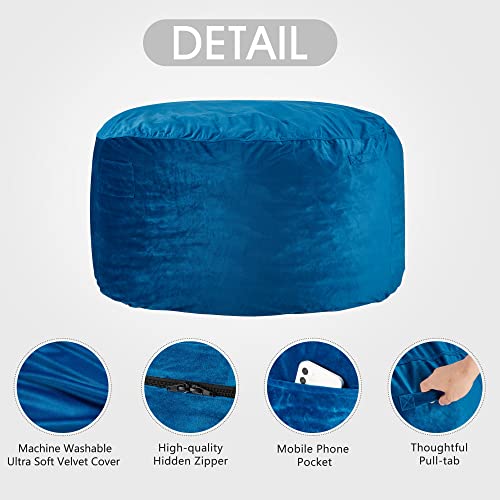 HABUTWAY Bean Bag Chair: Giant 5' Memory Foam Furniture Bean Bag Chair for Adults with Microfiber Cover - 5Ft,Blue