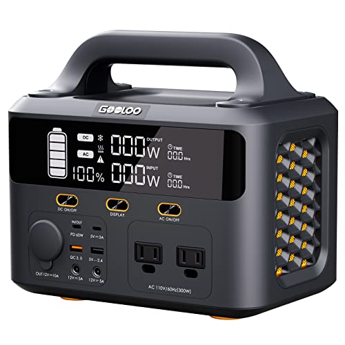 GOOLOO GTX300 Power Station, 300Wh Portable Power Station, Outdoor Solar Generator for home use with 110V/300W (Surge 600W) AC Outlet, Battery Backup Power Supply for Camping Emergency Power Outages