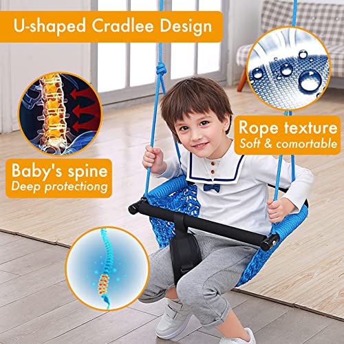 Hi-Na Kids Swing Seats Indoor Hand-Made Kids Swing with Adjustable Rope Outdoor Swing Seat Tree Swing Seat for Kids for Backyard Swing Seat for Kids for Playground Child Swing for Outside (Blue)