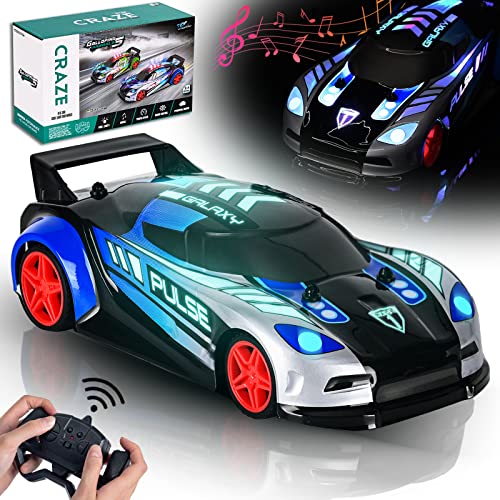 unanscre Light Up Remote Control Car for Kids, LED RC Cars with Music, 1/20 Cool Shell Race Drift Car Toys for Toddlers Boys Girls Age 6+