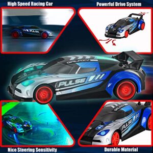 unanscre Light Up Remote Control Car for Kids, LED RC Cars with Music, 1/20 Cool Shell Race Drift Car Toys for Toddlers Boys Girls Age 6+