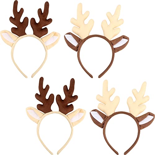 Cotiny 4 Pack Christmas Reindeer Antler Headbands Deer Hoop Headwear for Kids Adults Christmas Costume Holiday Party Favors