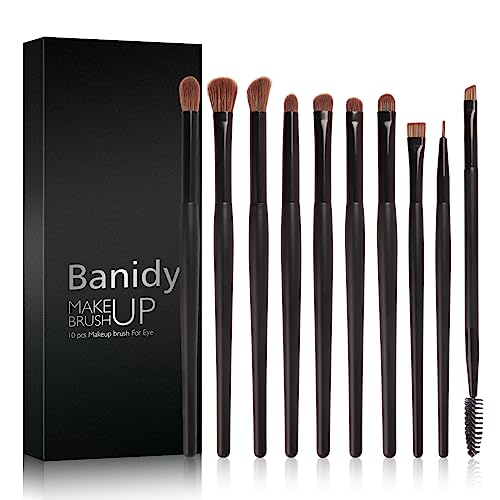 Banidy Eye Makeup Brushes 10pcs Eyeshadow Brushes Professional Eyebrow Eyeliner Makeup Brushes Set with Soft Synthetic Hairs & Real Wood Handle for Eyeshadow,Eyebrow, Eyeliner,Concealer,Foundation, Powder, Blending