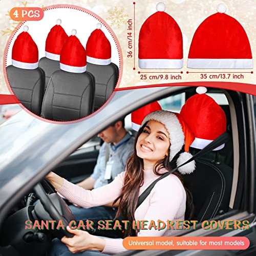 Tallew 36 Pieces Christmas Reindeer Antlers Car Decoration Kit with Light Bulb Lamp Santa Claus Reindeer Santa Hat Car Seat Headrest Cover for Car Accessories Christmas Car Decoration