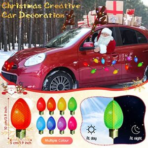 Tallew 36 Pieces Christmas Reindeer Antlers Car Decoration Kit with Light Bulb Lamp Santa Claus Reindeer Santa Hat Car Seat Headrest Cover for Car Accessories Christmas Car Decoration