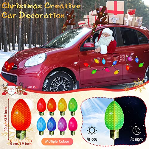 Tallew 36 Pieces Christmas Reindeer Antlers Car Decoration Kit with Light Bulb Lamp Santa Claus Reindeer Santa Hat Car Seat Headrest Cover for Car Accessories Christmas Car Decoration