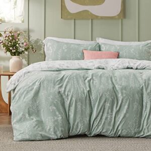 bedsure duvet cover queen size - reversible floral duvet cover set with zipper closure, green bedding set, 3 pieces, 1 duvet cover 90"x90" with 8 corner ties and 2 pillow shams 20"x26"