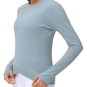 Women's Long Sleeve Compression Shirts Workout Tops Cross Hem Athletic Running Yoga T-Shirts with Thumb Hole Denim Blue