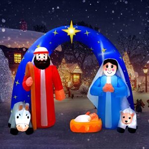 7.5ft inflatable nativity sets scene christmas yard outdoor decorations the birth of jesus scene blow up built-in led lights indoor outdoor holiday for outside,yard, lawn, garden, quick air blown