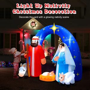 7.5Ft Inflatable Nativity Sets Scene Christmas Yard Outdoor Decorations The Birth of Jesus Scene Blow up Built-in LED Lights Indoor Outdoor Holiday for Outside,Yard, Lawn, Garden, Quick Air Blown