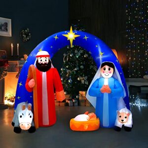 7.5Ft Inflatable Nativity Sets Scene Christmas Yard Outdoor Decorations The Birth of Jesus Scene Blow up Built-in LED Lights Indoor Outdoor Holiday for Outside,Yard, Lawn, Garden, Quick Air Blown