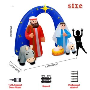 7.5Ft Inflatable Nativity Sets Scene Christmas Yard Outdoor Decorations The Birth of Jesus Scene Blow up Built-in LED Lights Indoor Outdoor Holiday for Outside,Yard, Lawn, Garden, Quick Air Blown