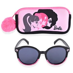 barbie girl's cat eye sunglasses and handled hard case set (pink-white-black)