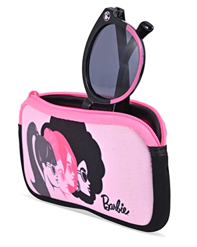 Barbie Girl's Cat Eye Sunglasses and Handled Hard Case Set (Pink-White-Black)