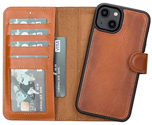 VENOULT Leather Wallet Case Comptible with iPhone 15 Pro MAX Man or Women, 15 Pro / 15 Plus 14 Pro / 13/12 and All Genuine Leather, 4 Card Holder Folio Cover, Wireless Charge, Kick Stand, ID Window