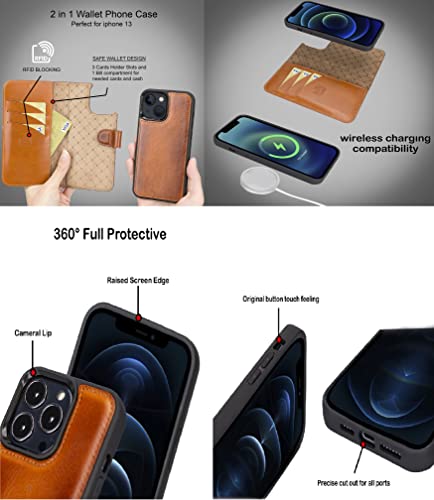 VENOULT Leather Wallet Case Comptible with iPhone 15 Pro MAX Man or Women, 15 Pro / 15 Plus 14 Pro / 13/12 and All Genuine Leather, 4 Card Holder Folio Cover, Wireless Charge, Kick Stand, ID Window