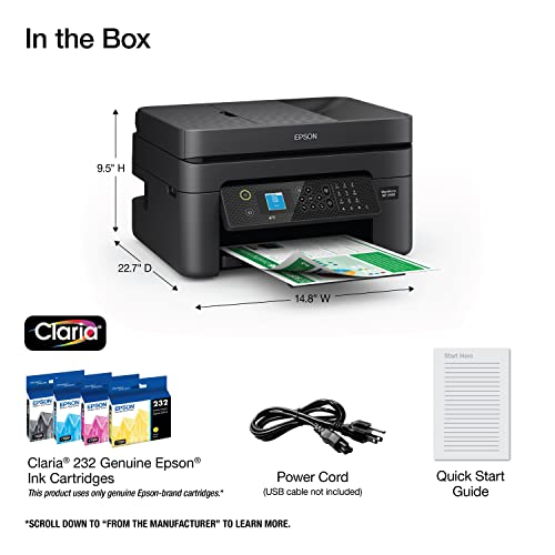 Epson Workforce WF-2930 Wireless All-in-One Printer with Scan, Copy, Fax, Auto Document Feeder, Automatic 2-Sided Printing and 1.4" Color Display,Black