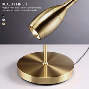 O’Bright Ray – Adjustable LED Beam Floor Lamp, Dimmable and Zoomable Spotlight, Flexible Gooseneck, Reading/Crafting Standing Lamp, Work Table Light, Antique Brass