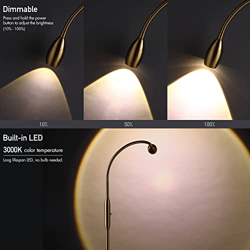 O’Bright Ray – Adjustable LED Beam Floor Lamp, Dimmable and Zoomable Spotlight, Flexible Gooseneck, Reading/Crafting Standing Lamp, Work Table Light, Antique Brass