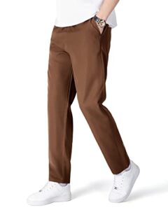 mens classic fit chinos pants flat front straight leg casual pant comfort stretch solid trousers brown