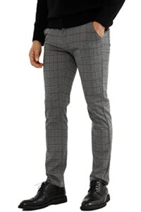 gingtto mens plaid pants casual dress pants for men slim fit stretch slacks for men grey sze 32