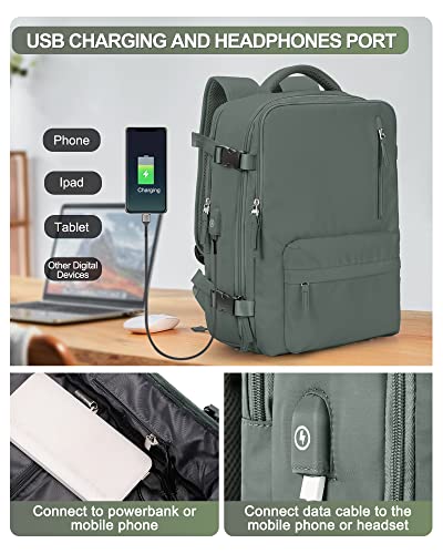 VGCUB Carry on Backpack,Large Travel Backpack for Women Men Airline Approved Gym Backpack Waterproof Business Laptop Daypack,Olive Green