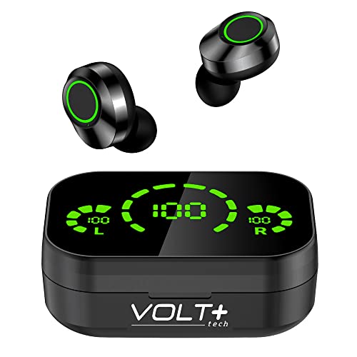 Volt Plus TECH Wireless V5.3 LED Pro Earbuds Compatible with Your Bose Soundlink Micro Bright Orange IPX3 Bluetooth Water & Sweatproof/Noise Reduction & Quad Mic(Black)