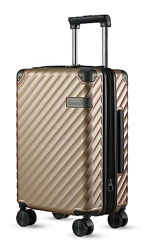 LUGGEX Champagne Carry On Luggage 22x14x9 - Polycarbonate Expandable Hard Shell Suitcase with Spinner Wheels