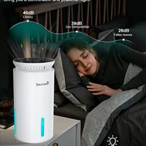 Dehumidifiers, Secmote Dehumidifiers for Home (560 Sq.ft), 63oz Ultra Quiet Portable Dehumidifier, Auto-off Small Dehumidifier with 7 Color Lights 2 Speed Modes for Basements Bedroom Closet Bathroom