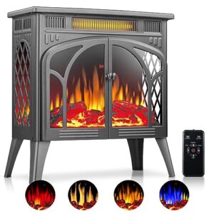 rintuf electric fireplace heater, 1500w electric fireplace stove with 3d flame effect, 5100btu infrared fireplace, remote control, timer, low noise, ideal for indoor home use