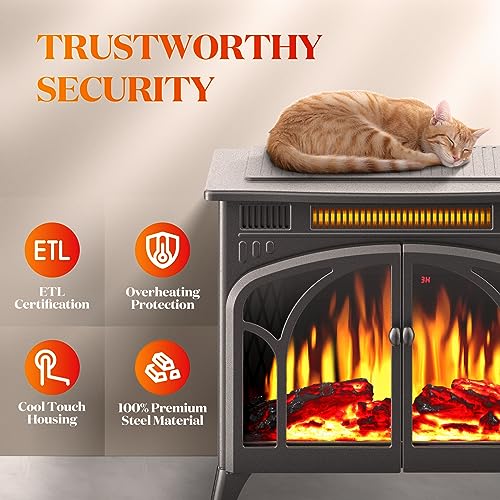 Rintuf Electric Fireplace Heater, 1500W Electric Fireplace Stove with 3D Flame Effect, 5100BTU Infrared Fireplace, Remote Control, Timer, Low Noise, Ideal for Indoor Home Use