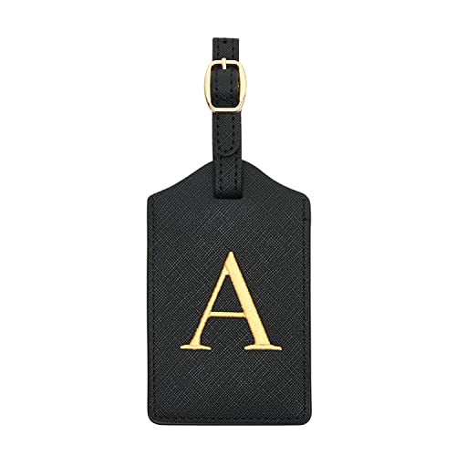 Luggage Tag PU Leather for Suitcase Baggage Handbag Travel Bag Label Suitcase Tag Suitcase Label Tag w. Name Card & Privacy Cover (A)