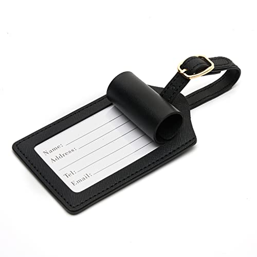 Luggage Tag PU Leather for Suitcase Baggage Handbag Travel Bag Label Suitcase Tag Suitcase Label Tag w. Name Card & Privacy Cover (A)