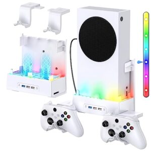 wall mount holder for xbox series s, meneea wall mount kit accessories with cooling bracket, rgb led light strip, usb port, controller hook for series s