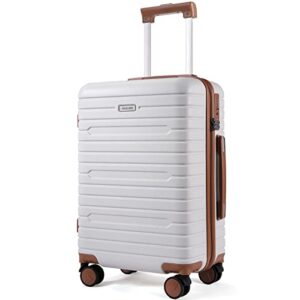 figestin carry on luggage with spinner wheels, hardside lightweight 20in carry on suitcase checked luggage tsa lock(beige)