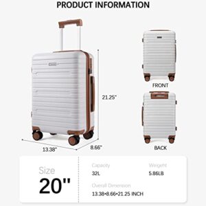 FIGESTIN Carry on luggage with Spinner Wheels, Hardside Lightweight 20in carry on suitcase checked luggage TSA Lock(Beige)
