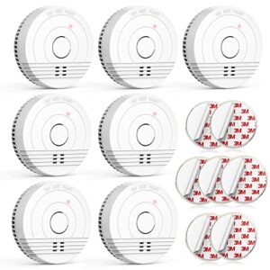 jemay 7 pack smoke detector, fire alarm battery powered, smoke alarm with enhanced photoelectric sensor, smoke detectors with led indicator & silence button, fire detector include magnets and screws