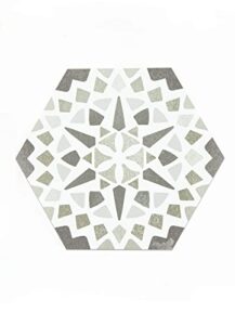 floorpops 9" x 10.4" ribera peel & stick hexagon vinyl floor tiles (10 tiles), (4.5 sqft/carton), gray