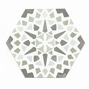 FloorPops 9" x 10.4" Ribera Peel & Stick Hexagon Vinyl Floor Tiles (10 Tiles), (4.5 sqft/Carton), Gray